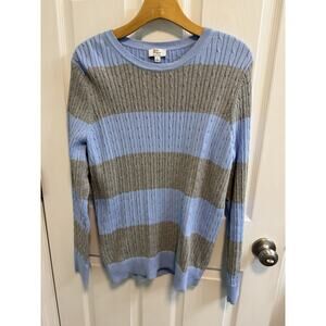 Kim Rogers L Blue Gray Stripe Pullover Knit Sweater 100% Cotton Preowned